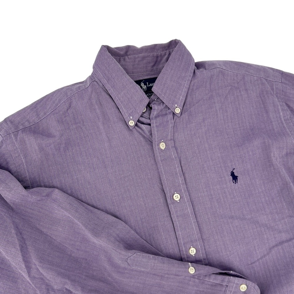 Ralph Lauren Yarmouth Mens 15 32/33 Purple Herringbone Cotton Button Down Shirt